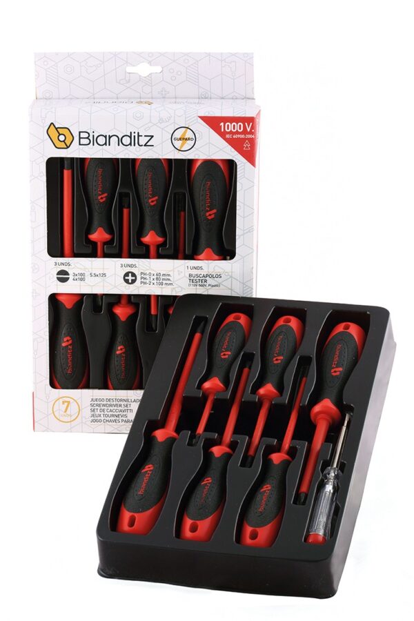 Set Cacciaviti Isolati Guepard Bianditz Piatto 3 x 0.5 - 4 x 0.8 - 5.5 x 1 / PH 0 x 60mm - PH 1 x 80mm - PH 2 x 100mm
